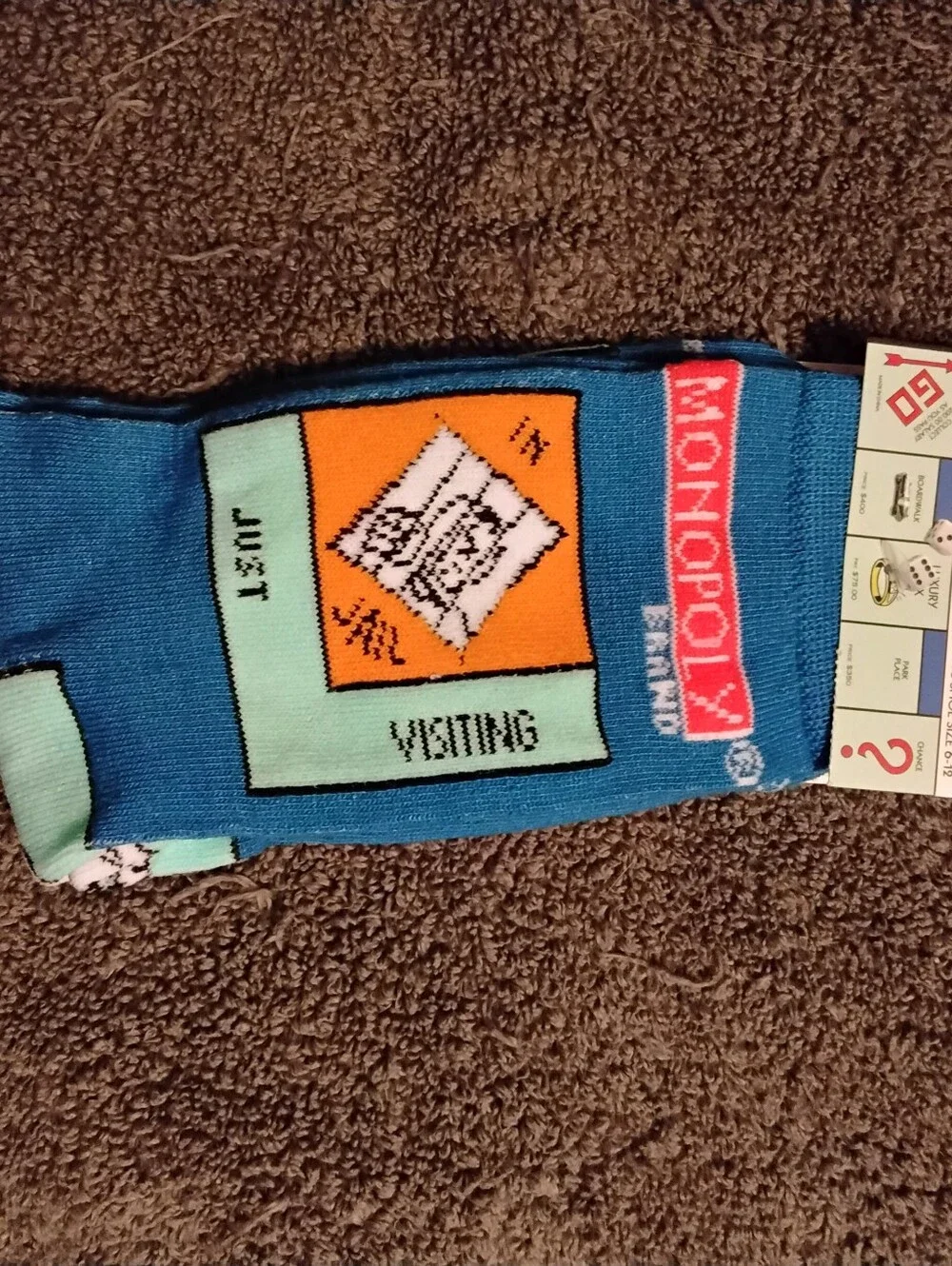 Hasbro Monopoly Blue Crew Socks with Mint & Orange Accents